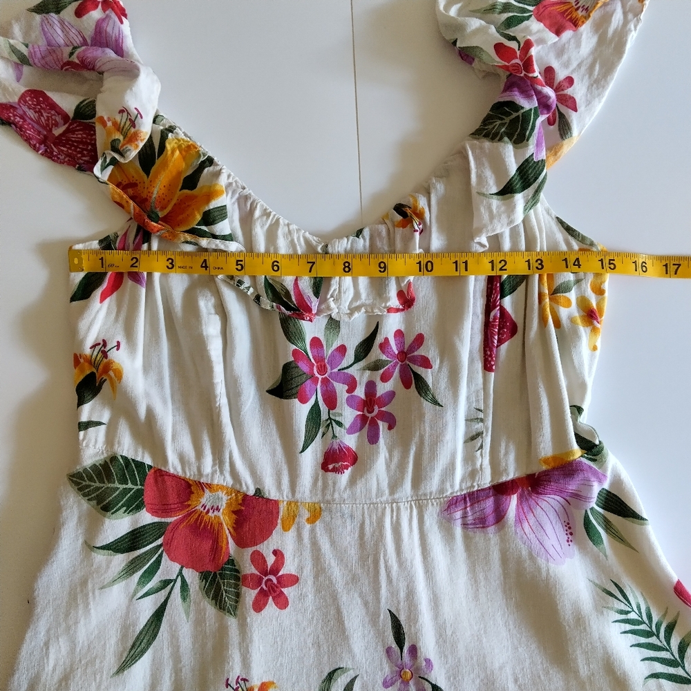 Tropical Floral Sundress Ruffle Off Shoulder Resort Beach Vacation Dress - Picture 6 of 10